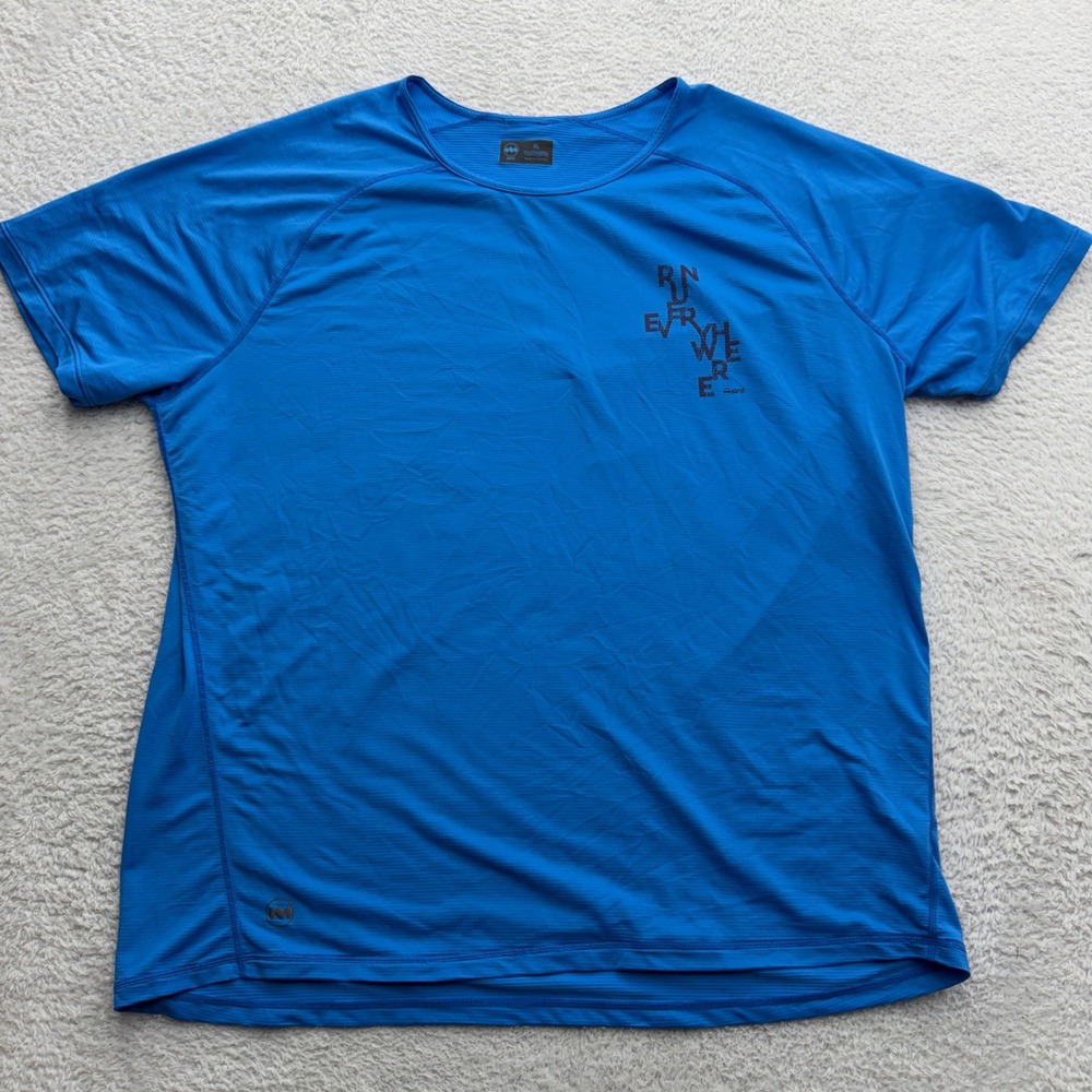 Janji‎ Mens Tech Tee Running Shirt Blue XL Run Everywhere Graphic Short Sleeve